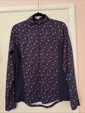 RLX Ralph Lauren Navy Floral Quarter-Zip Performance Top
